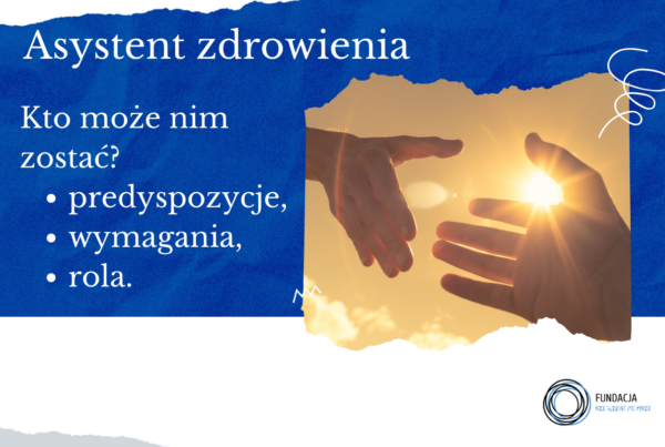 Kurs asystenta zdrowienia Fundacji Nie Widać Po Mnie. Pomocne dłonie na tle nieba i zachodzącego słońca