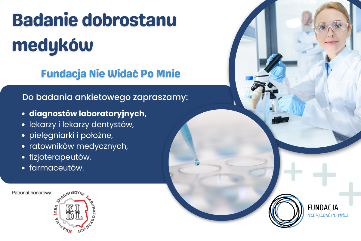 Krajowa Izba Diagnostów Laboratoryjnych objęła patronatem badanie medyków Fundacji Nie Widać Po Mnie