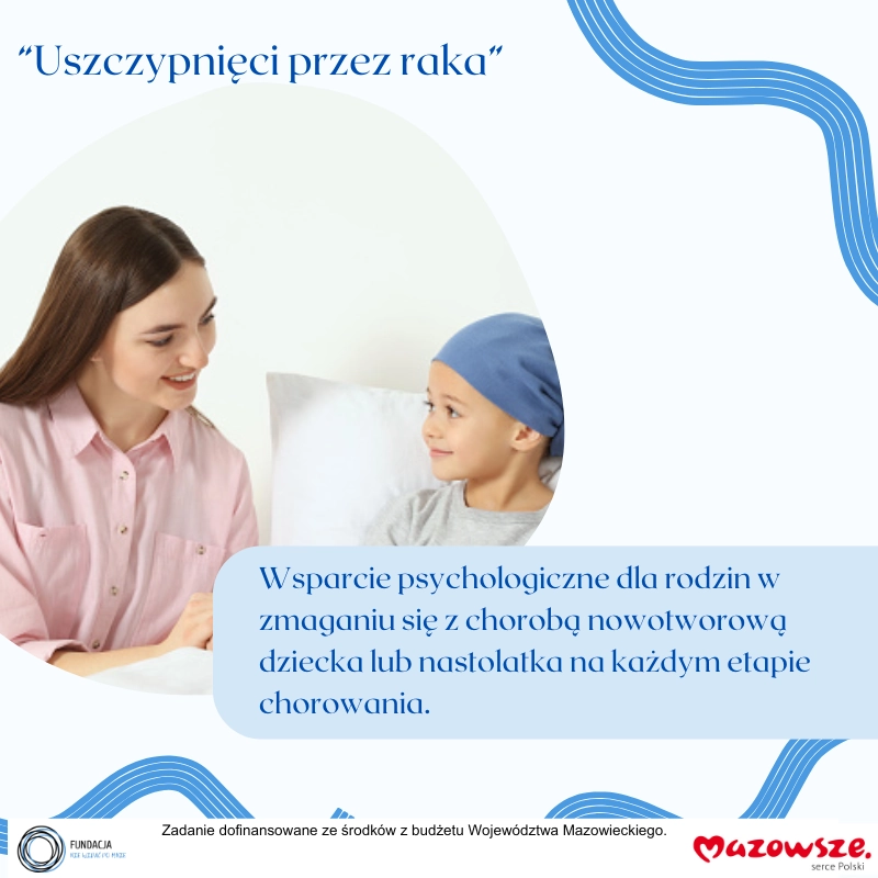 Uszczypnięci przez raka wsparcie psychologiczne dla rodzin w zmaganiu się z chorobą nowotworową dziecka lub nastolatka na każdym etapie chorowania grafika główna Fundacja Nie Widać Po Mnie