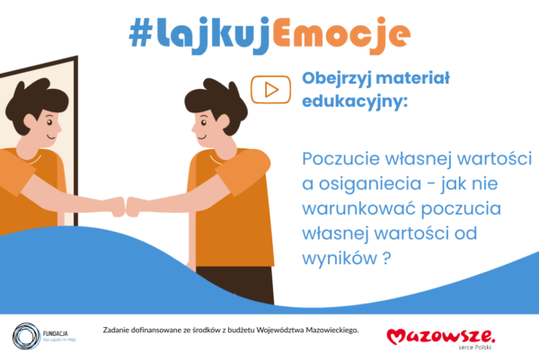 Poczucie własnej wartości a osiągnięcia. Grafika wektorowa przedstawiająca nastolatka z uśmiechem patrzącego w swoje odbicie