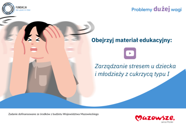 Zarządzanie stresem dziecka lub nastolatka z cukrzycą typu 1. Na rysunku nastolatek z przerażoną mina, trzymający się za głowę