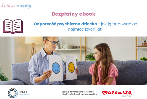 Bezpłatny ebook Odporność psychiczna dziecka - jak ją budować od najmłodszych lat - kilkuletnia dziewczynka siedzi z ojcem na kanapie i grają w grę o emocjach