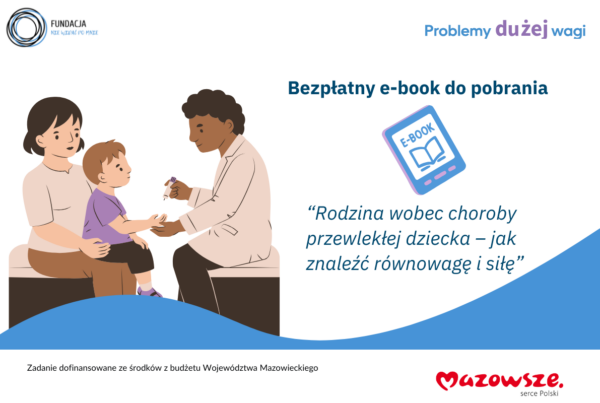 ebook Rodzina wobec choroby przewlekłej dziecka. Grafika wektorowa mama z kilkulatkiem na wizycie lekarskiej